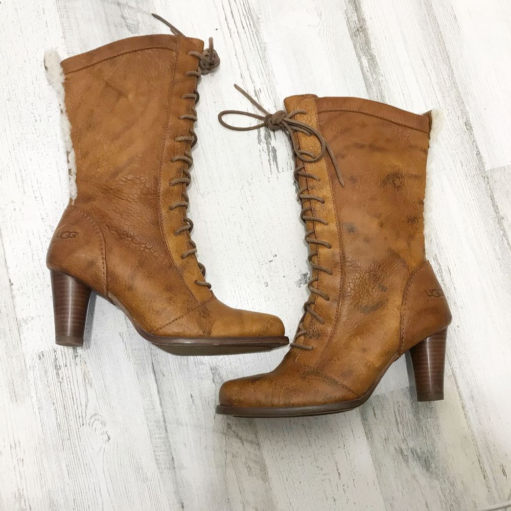 Ugg Camille Lace Up Heel Boot with Fur Detail